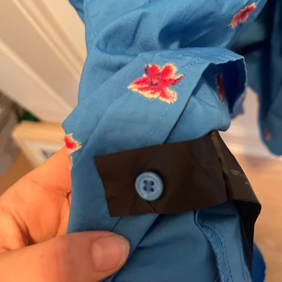 Zara Blue Flora Embroidered Ruffled Puff Sleeve Maxi Dress - Picture 11 of 12